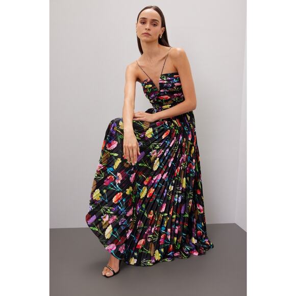 AIIFOS Black Floral A-Line Sleeveless Halter Neck Adrianna Gown size 8 - Picture 4 of 16